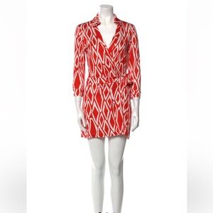 Diane Von Furstenberg DvF Celeste silk romper suit Red Cream, size 8